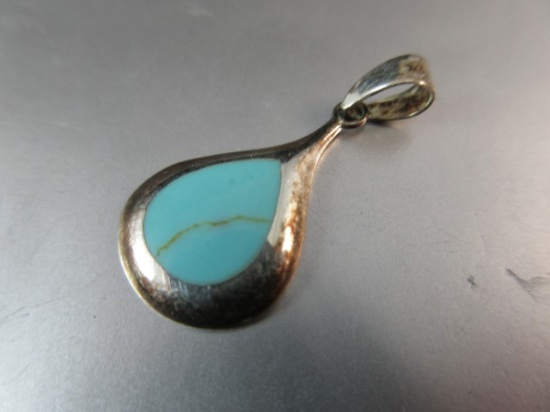 Sterling Silver Turquoise Stone Inlay Pendant