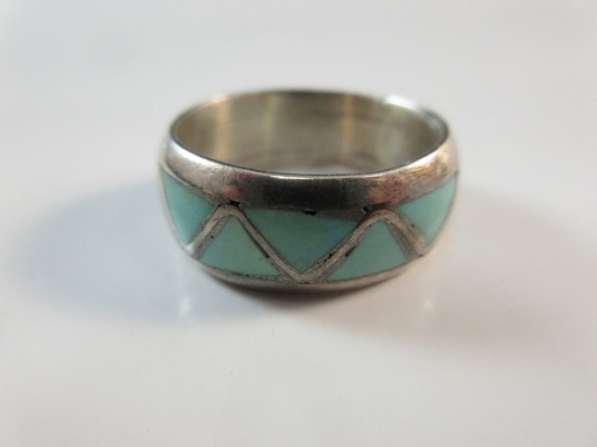 Vintage Sterling Silver Turquoise Stone Inlay Ring