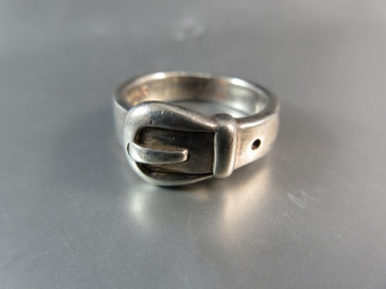 Vintage Sterling Silver Belt Themed Ring