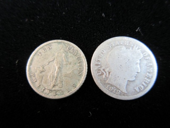 Silver Dime Lot 1912 and Ten Philipinas 1944