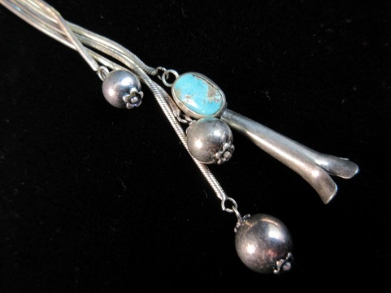 Sterling Silver Turquoise Stone Two Strand Necklace