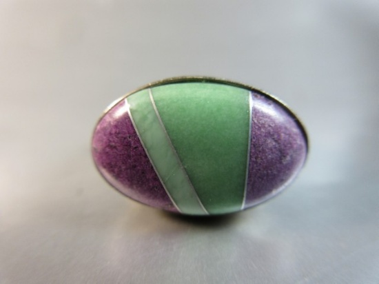 Vintage Natural Stone Inlay Sterling Silver Ring