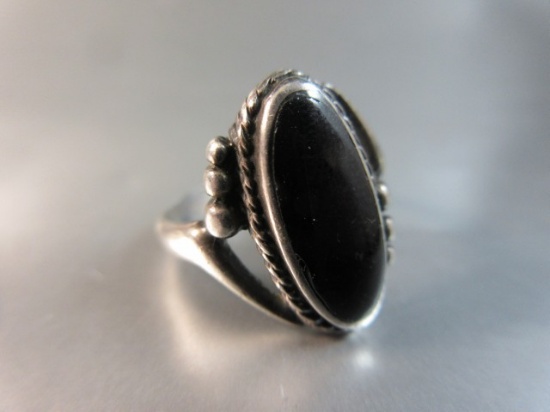 Vintage Black Onyx Stone Sterling Silver Ring