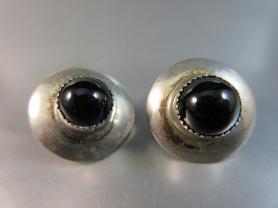 Sterling Silver Vintage Black Onyx Stone Earrings