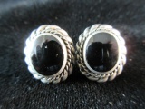 Sterling Silver Black Onyx Stone Vintage Earrings