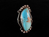 Large Vintage Old Pawn Native American Sterling Silver Turquoise Stone Ring