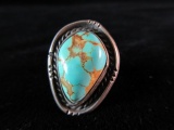 Old Pawn Native American Sterling Silver Signed JY Turquoise Stone  Ring