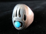 Old Pawn Native American Sterling Silver Cast Themed Ring Signed R