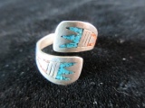 Crushed Coral and Turquoise Sterling Silver Vintage Ring