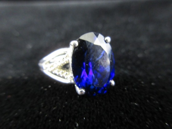 Large Blue Center Stone .925 Silver Ring