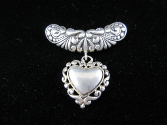 Vintage Sterling Silver Heart Themed Slide Style Pendant From Mexico