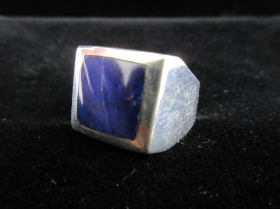 Vintage Sterling Silver Taxco Mexico Mans Blue Stone Ring