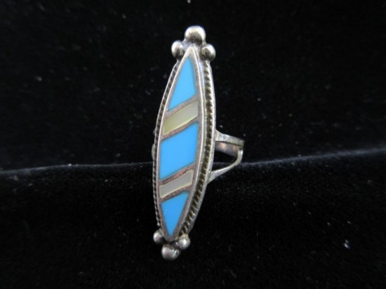 Vintage Sterling Silver Elongated Inlay Ring