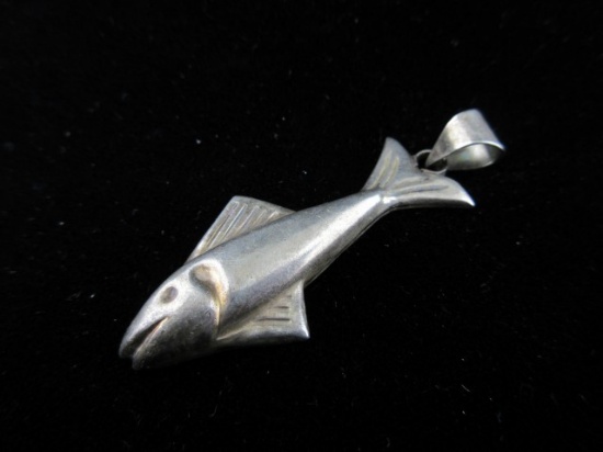 Sterling Silver Vintage Fish Themed Pendant Mexico