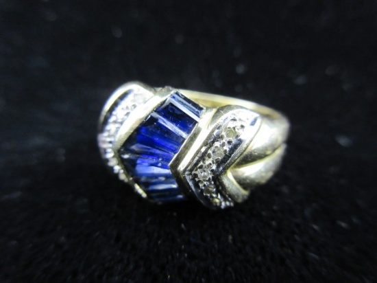 14K Yellow Gold Blue Sapphire and Diamond Gemstone Ring 250.00 Opening Bid
