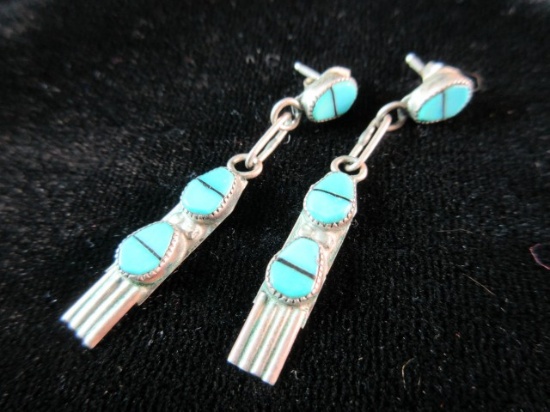 Native American Turquoise Stone Sterling Silver Earrings