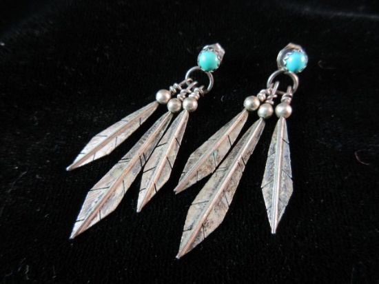 Native American Turquoise Stone Sterling Silver Earrings