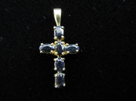 Sapphire Gemstone .925 Silver Cross Pendant