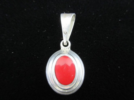 Red Center Stone Sterling Silver Pendant