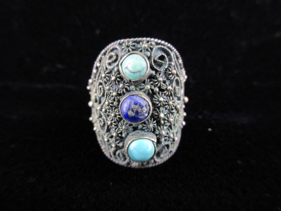 Antique China Turquoise and Lapis Stone Ring