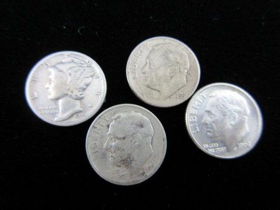 Lot of Four Silver Dimes as Shown