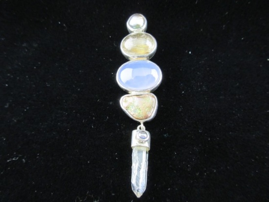 Gemstone, Pearl Crystal Sterling Silver Signed Artisan Pendant