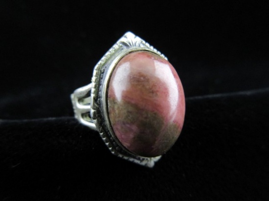 Vintage Large Natural Stone Sterling Silver Signature Ring