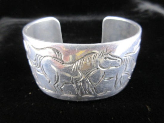 Silver Horse Themed Cuff Bracelet. Not Sterling