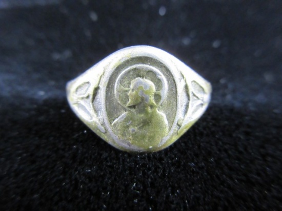 Vintage Themed Religious Ring Sterling Silver