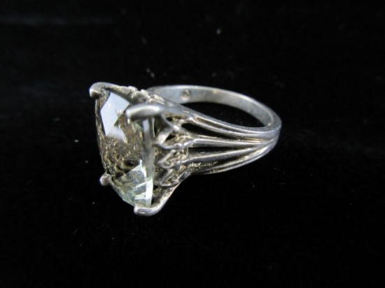 Large CZ Stone Sterling Silver Ring