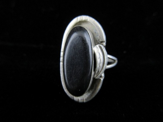 Vintage Black Onyx Stone Sterling Silver Ring Mexico