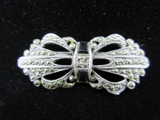 Vintage Marcasite Accent Sterling Silver Pin