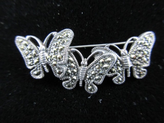 Vintage Sterling Silver Marcasite Accent Butterfly Pin