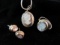 Vintage Sterling Silver Cameo Set. Necklace, Pendant, Ring, and Earrings