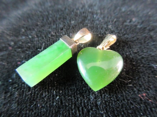 Very Nice Jade Stone Pendants Lot of Two 14K Clasp