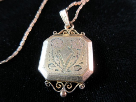 Antique Gold Filled Locket with Necklace