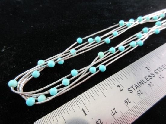 Vintage Sterling Silver Multi Strand and Bead Style Necklace