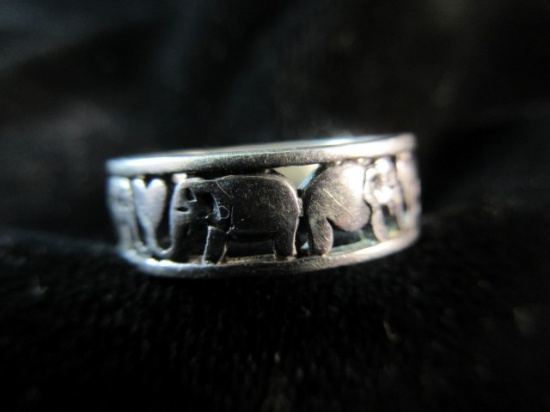 Elephant Themed Sterling Silver Band Style Ring