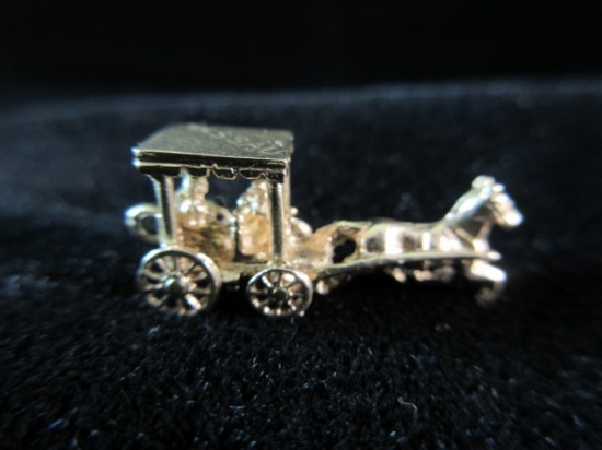 10K Italy  Gold Themed Carriage Pendant