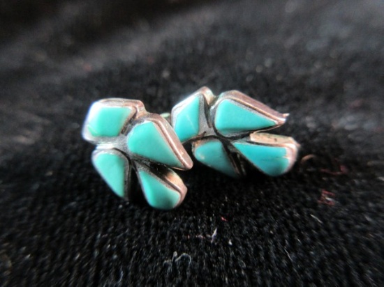 Turquoise Stone Sterling Silver Post Style Earrings