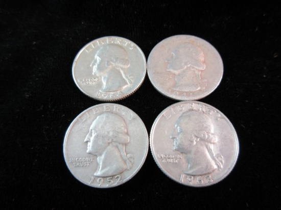 Lot of Four Silver Quarter Dollars 64-63-52-41