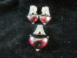 Set: Sterling Silver Large Heart Pendant with Matching Earrings