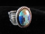 Signature Native American Sterling Silver Multi Inlay Stone Ring