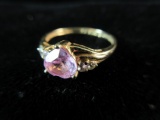 10K Yellow Gold Pink CZ stone Ring