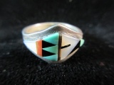 DE-CM 97 ZUNI Sterling Silver Multi Stone Inlay Ring