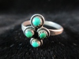 Point Style Turquoise Stone Sterling Silver Vintage Ring