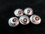 Sterling Silver Bear Paw Coral Stone Button Covers