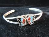 Crushed Coral Turquoise Stone and Black Onyx Butterfly Sterling Silver Cuff