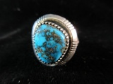 Vintage Native American W J Johnson Turquoise Stone Sterling Silver Ring