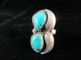 Native American TM Sterling Silver Vintage Turquoise Stone Ring